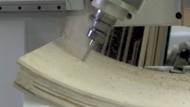 Una Gran Máquina Carpintería Taladra Agujeros Producto Madera Control Electrónico — Vídeo de stock