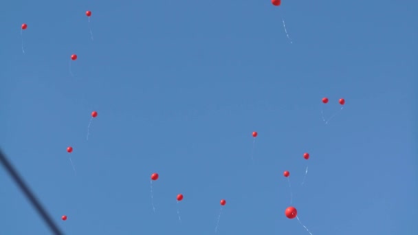 Globos Rojos Elevan Hacia Cielo Vacaciones Verano — Vídeos de Stock