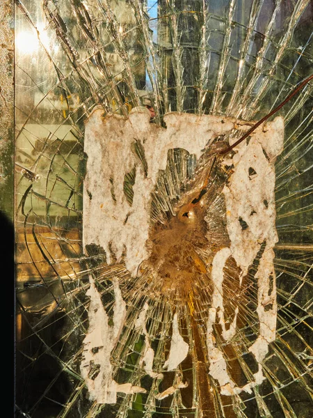 Textur Alte Zerbrochene Fenster Mit Einer Grünlichen Tönung Mit Einem — Stockfoto