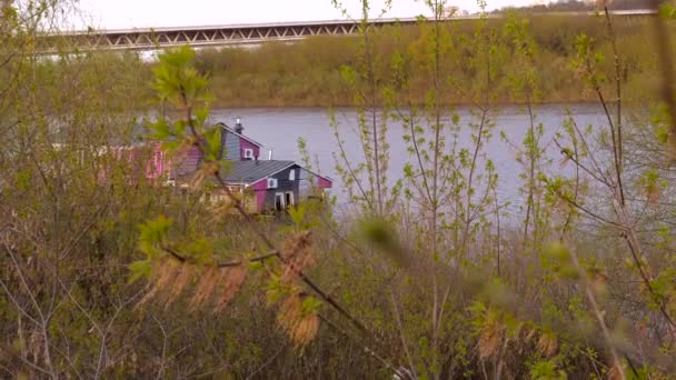 Dränkte Landningsplatsen Vid Floden Halv Borta Vatten — Stockvideo