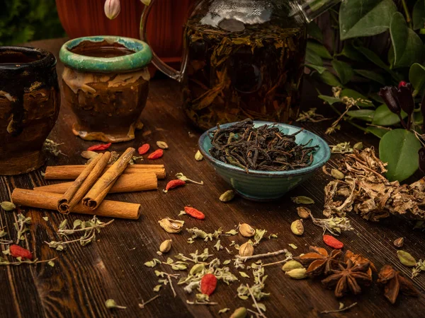 Preparação Cerimônia Chá Chá Tigela Copos Feitos Mão — Fotografia de Stock