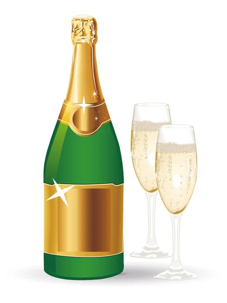 Eine Flasche Champagner mit zwei Gläsern. Vektorillustration. — Stockvektor