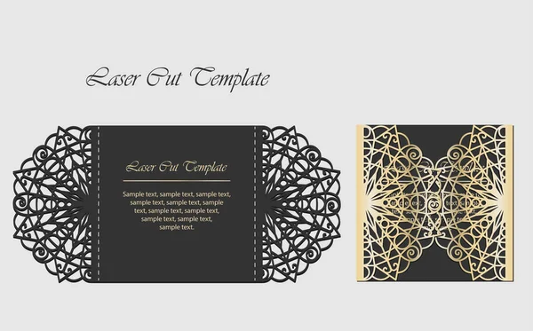 Tarjeta plegable de puerta de corte láser. Sobres de invitación de boda . — Vector de stock