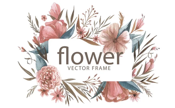 Clássico vintage floral cartão de saudação, buquê de rosas, flores silvestres e borboleta, ilustração natural botânica em estilo aquarela no fundo branco — Vetor de Stock