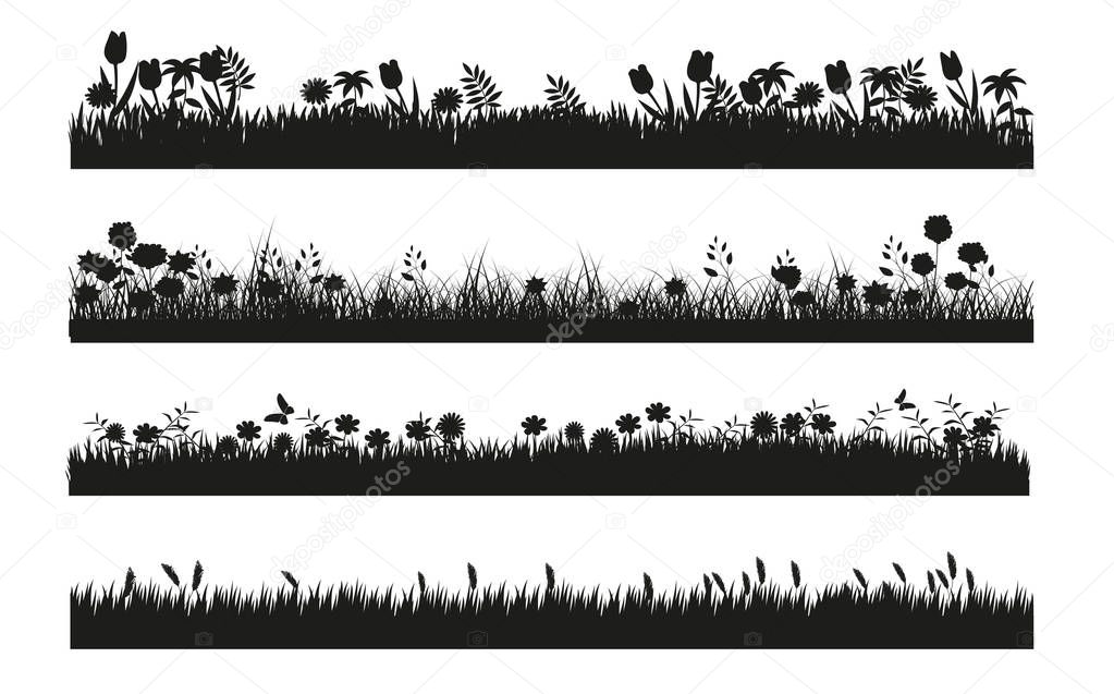 Different Grass Banner Silhouette Collection In Black and White