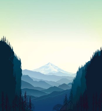 karanlık dağ sırtlar ağaçları ile