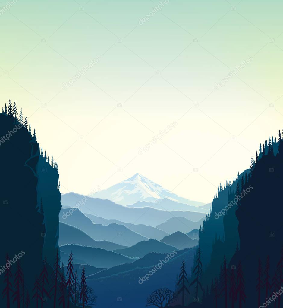 dark mountain ridges with trees