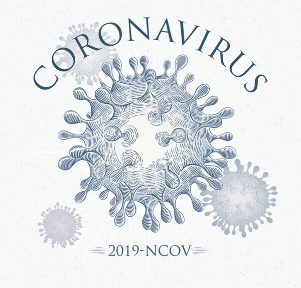 Ilustração Simbólica Condicional Vírus Coronavirus 2019 Ncov Estilo Gravura Formato —  Vetores de Stock