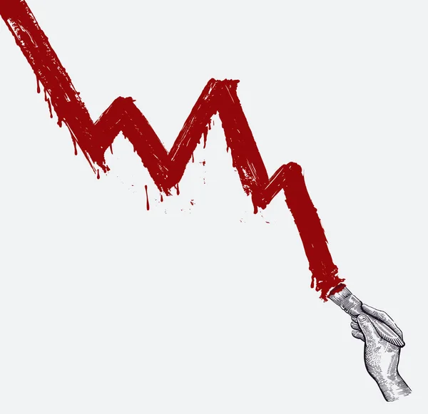 El, krizin koşullu çizgisini bir fırça ve kırmızı boyayla çizer.