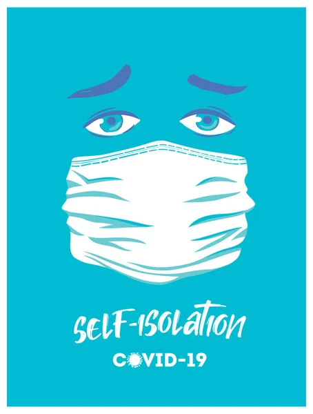 Sad Face Man Medical Mask Blue Background Symbol Quarantine Self — Stock Vector