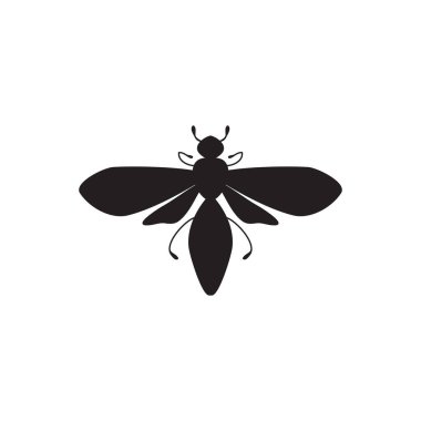 Beyaz arka planda siyah arı silueti var. Siyah beyaz vektör böcek çizimi. Simge, logo dövme tasarımı.
