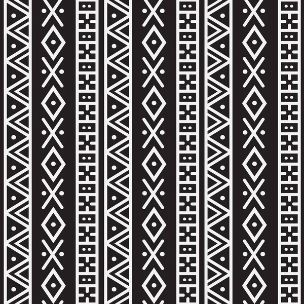 Modèle Sans Couture Ethnique Géométrique Eléments Blancs Fond Noir Frontière — Image vectorielle