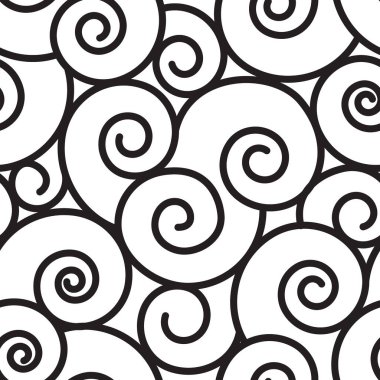Beyaz arka planda spiral kıvrımlı kusursuz desen. Tasarımınız için vektör biçiminde doku