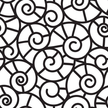 Beyaz arka planda spiral kıvrımlı kusursuz desen. Tasarımınız için vektör biçiminde doku