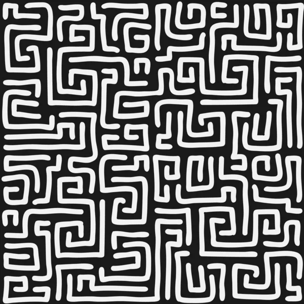 Vektornahtloses Muster Mit Einem Handgezeichneten Labyrinth Auf Schwarzem Hintergrund — Stockvektor