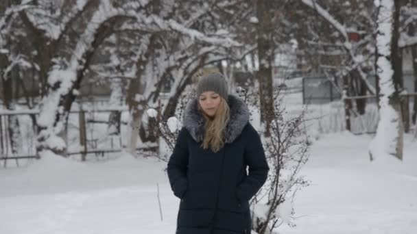 Bela Menina Retrato Movimento Inverno — Vídeo de Stock