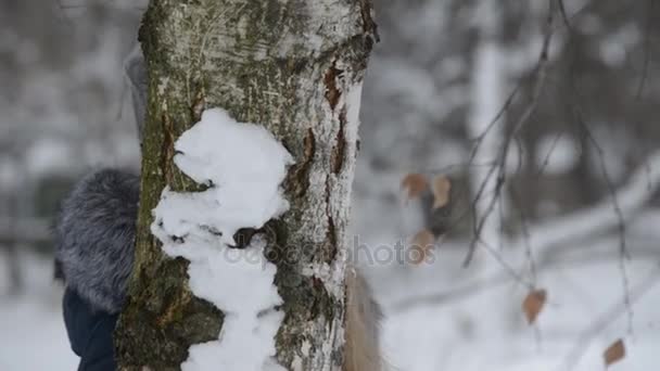 Vacker Flicka Stående Rörelse Vinter — Stockvideo