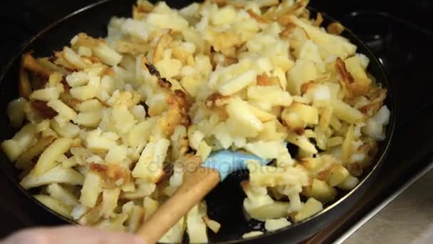 Roast Potatoes Stirring Non Stick Coating — Stock Video