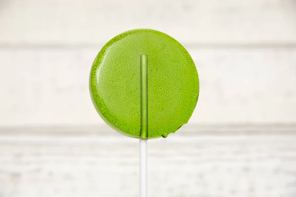 Lollipop Lolly Verde Redondo Para Niños Dulce Hecho Azúcar — Foto de Stock