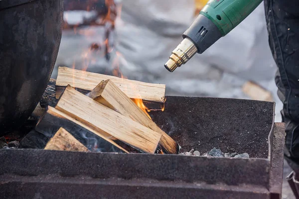 Firewood burning in Brazier — Stock Photo, Image