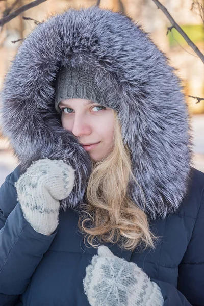 Chica en un abrigo de piel congelado —  Fotos de Stock