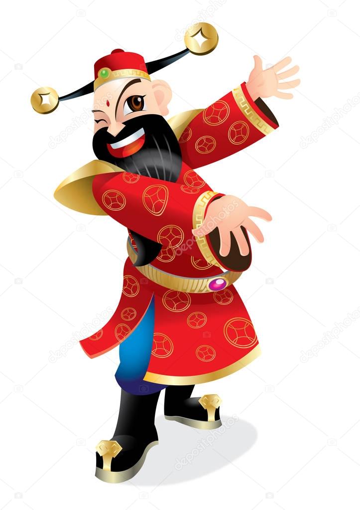 A Chinese wealth god with open arms.