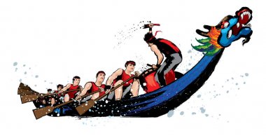 Çince dragon boat Festivali sırasında yarış dragon tekne vektör. Splash etkisi yapar görünüyor daha güçlü, tam enerji ve ruh mürekkep!