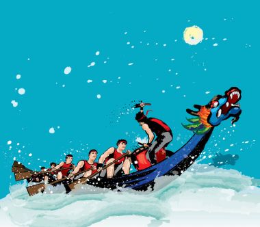 Vector of dragon boat racing during Chinese dragon boat festival. Ink splash effect makes it looks more powerful, full energy and spirit! clipart