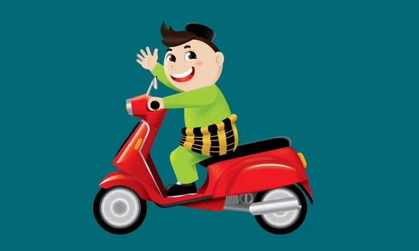 Muslimské Chlapec Jezdící Roztomilé Motorce Barvou Pozadí — Stockový vektor