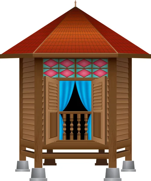 村の家は 美しい伝統的な木製のマレー スタイル — ストックベクタ