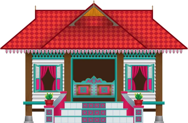 Beautiful Traditional Wooden Malay Style Village House — Stock Vector
