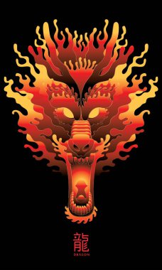 Vector of a Chinese style dragon's head. With splashing effect. Caption: dragon. clipart