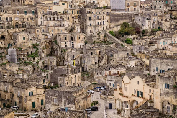 Αστικό Περιβάλλον Αρχαία Προορισμού Ματέρα Ιταλία Παλιά Πέτρινα Σπίτια Και — Φωτογραφία Αρχείου