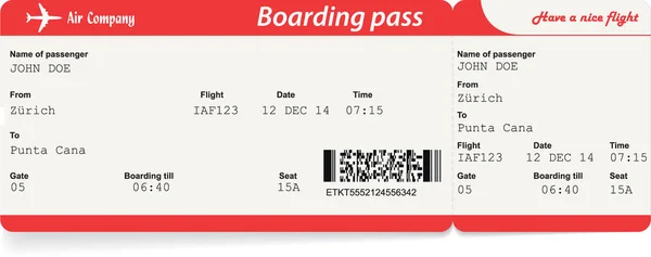 Vector afbeelding van luchtvaartmaatschappij boarding pass ticket — Stockvector