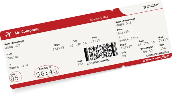 Vektör görüntü pas bilet yatılı havayolu şirketi — Stok Vektör