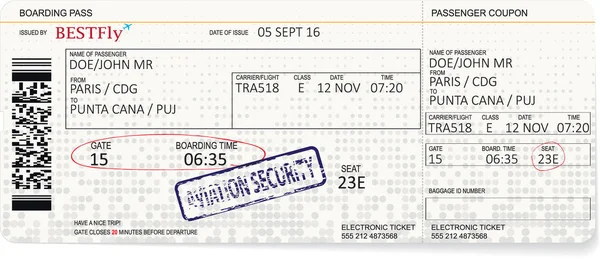Schema della carta d'imbarco o del biglietto aereo — Vettoriale Stock