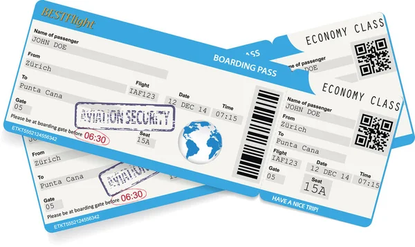 Boarding pass ticket voor reizen met het vliegtuig — Stockvector