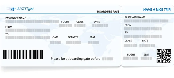 Blue vector template of boarding pass ticket — Stock Vector