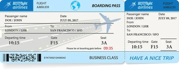 Modèle vectoriel des billets de carte d'embarquement — Image vectorielle