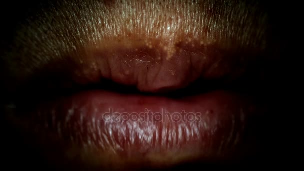 Closeup of a males mouth talking something. Close-up. — Stock Video