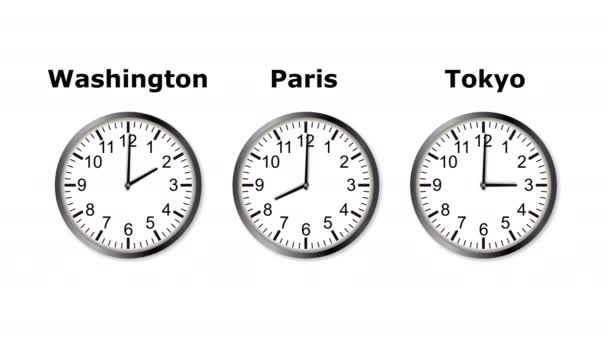 Timelapse of UltraHD loopable animación del tiempo en Tokio, Washington y París — Vídeo de stock