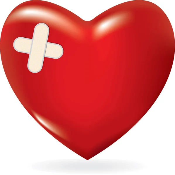 Rood 3d hart met gekruiste pleister — Stockvector