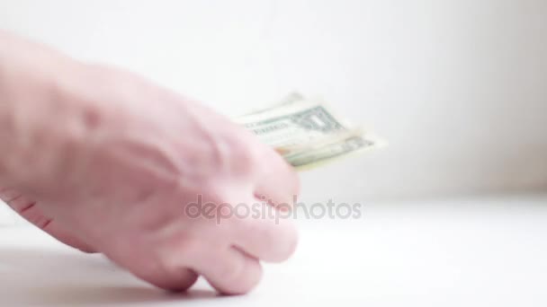 Close-up of male hands counting dollar bills. UltraHD video — Stock Video