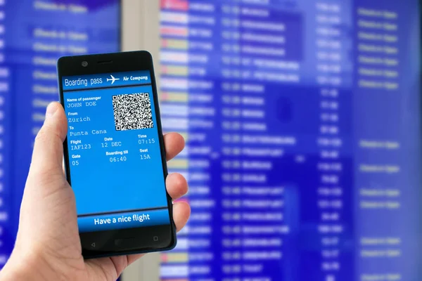 Electronic boarding pass on the screen of smartphone