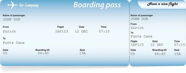 Blå boarding pass flygbiljetter — Stock vektor