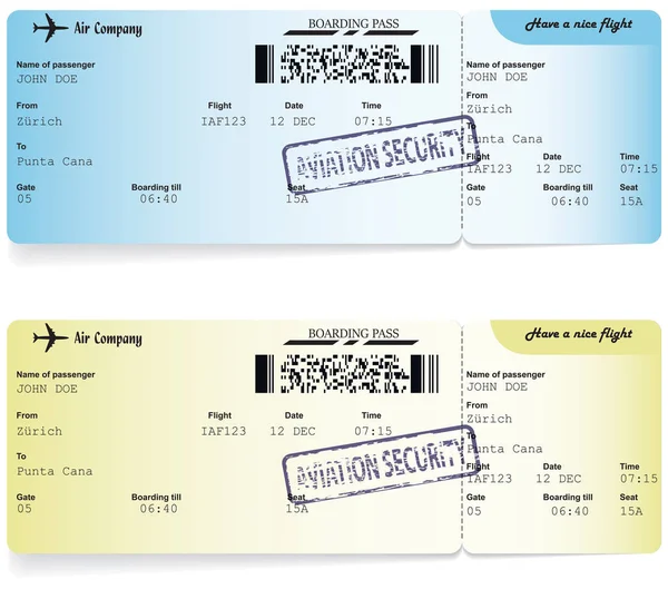 Deux modèles vectoriels de billets de carte d'embarquement — Image vectorielle