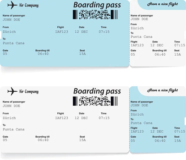 Luchtvaartmaatschappij boarding pass tickets voor reizen — Stockvector