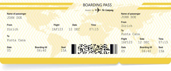 Gele patroon van luchtvaartmaatschappij boarding pass — Stockvector