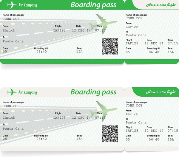 Twee varianten van luchtvaartmaatschappij boarding pass tickets — Stockvector