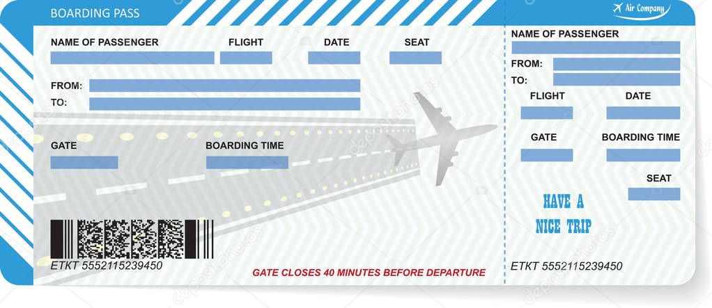 Airline boarding pass ticket. Concept of journey